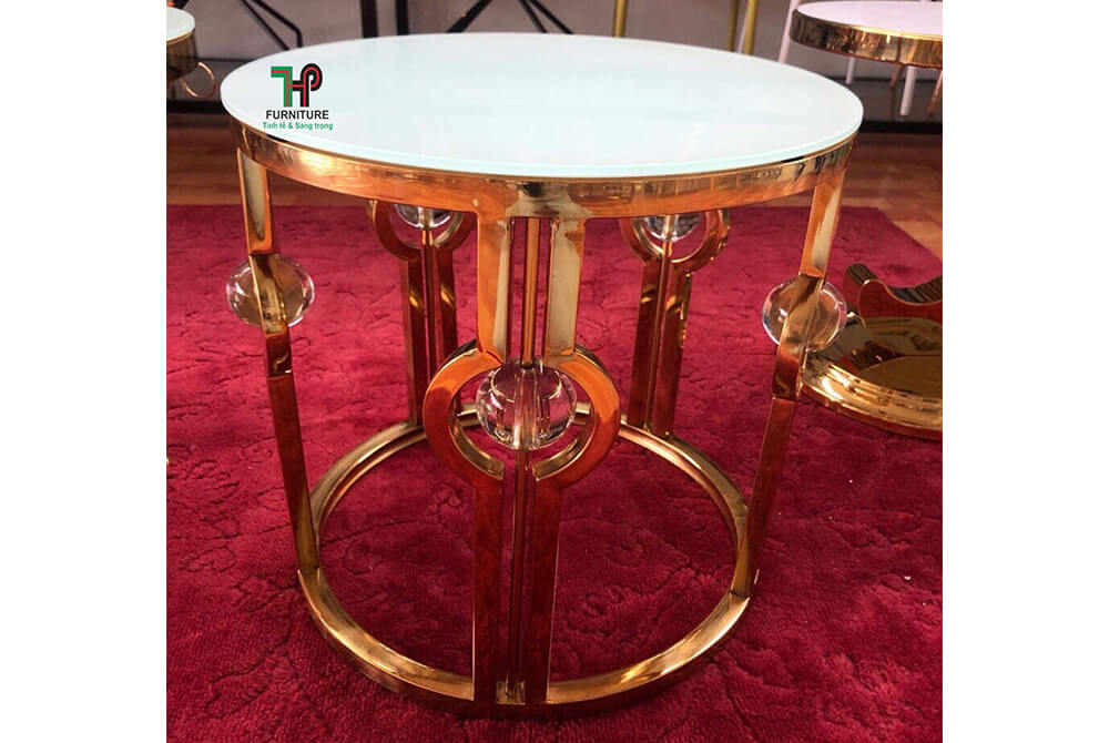 bàn tròn inox mạ vàng