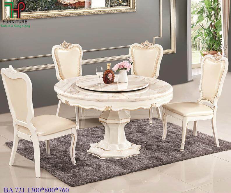 bàn ghế ăn tân màu trắngc ổ điển 724
