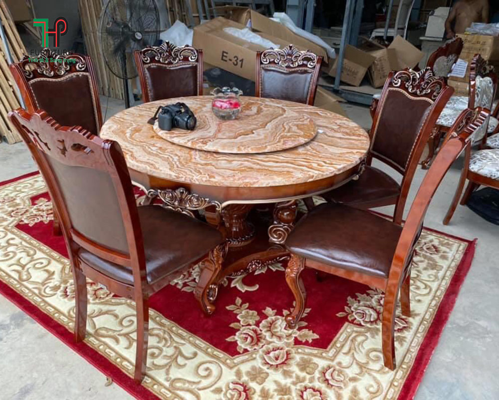 bộ bàn ghế ăn tròn tân cổ điển
