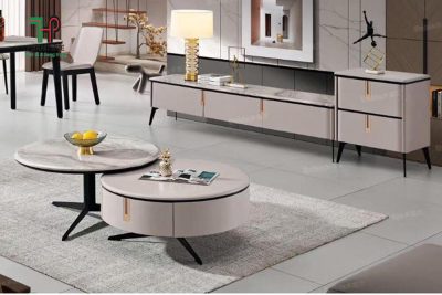 Bàn trà tròn mặt đá hiện đại