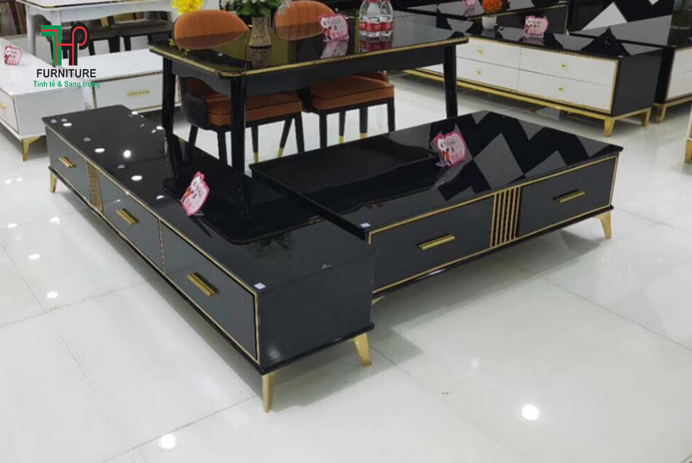 bàn trà kính màu đen