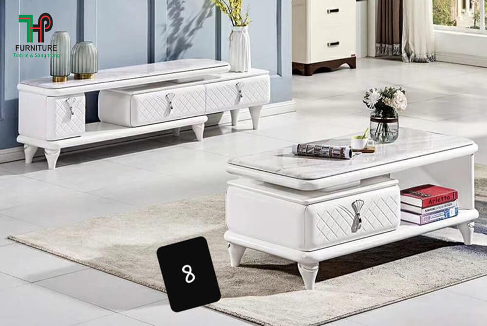 bàn trà mặt đá màu trắng