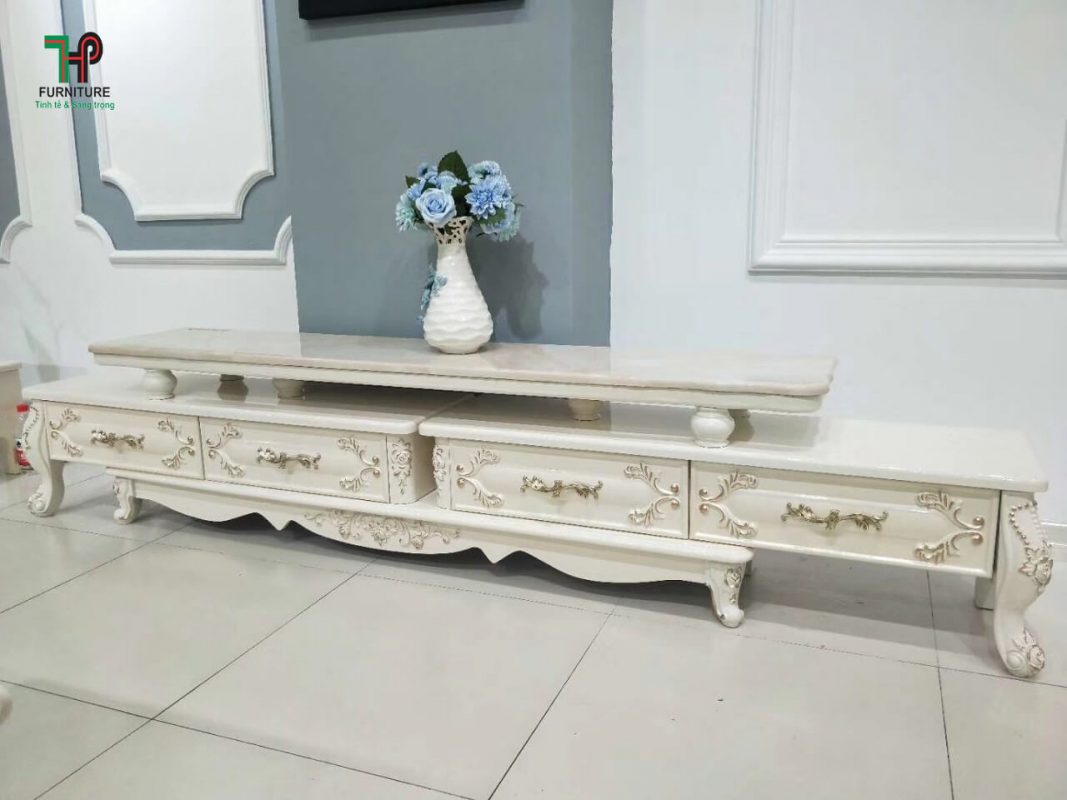 kệ tivi cổ điển màu trắng
