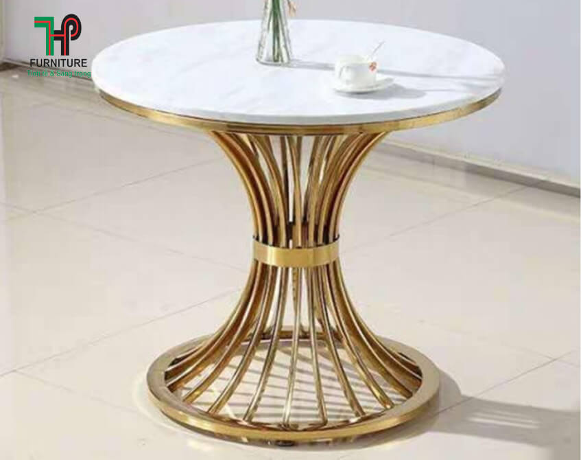 bàn cafe tròn mạ vàng